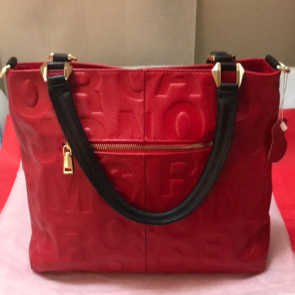 Genuine Leather Letter Print Embossed Handbag NWOT - Picture 4 of 8